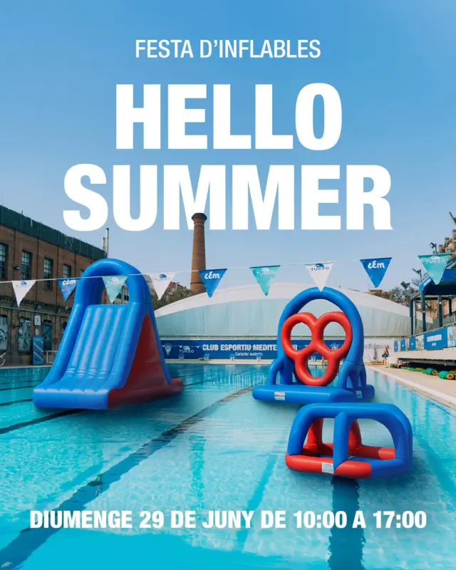 𝐇𝐄𝐋𝐋𝐎 𝐒𝐔𝐌𝐌𝐄𝐑 ☀️

Aquest 𝐝𝐢𝐮𝐦𝐞𝐧𝐠𝐞 𝟐𝟗 𝐝𝐞 𝐣𝐮𝐧𝐲, donem la benvinguda a l’estiu al Club Esportiu Mediterrani amb la tradicional 𝐅𝐞𝐬𝐭𝐚 𝐝’𝐢𝐧𝐟𝐥𝐚𝐛𝐥𝐞𝐬 💦

Hi haurà inflables en una part de la 𝐩𝐢𝐬𝐜𝐢𝐧𝐚 𝐝𝐞 𝟓𝟎𝐦 de la instal·lació Josep Vallès, de 𝟏𝟎:𝟎𝟎 𝐚 𝟏𝟕:𝟎𝟎 𝐡 🛝

A més, donarem el tret de sortida a l’𝐡𝐨𝐫𝐚𝐫𝐢 𝐝’𝐞𝐬𝐭𝐢𝐮 de les piscines descobertes del carrer Begur, que tots els diumenges obriran fins a les 17:15 h ⏰

Vine i gaudeix d’un dia ple de diversió i refresca’t amb nosaltres. T’hi esperem! 😎

#cemediterrani #estiu
